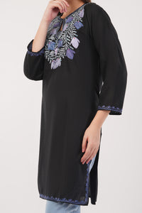 Kashmiri Aari embroidery Cotton Long Kurti Size-42 (Black)