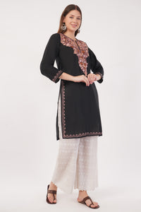 Kashmiri Aari embroidery Cotton Long Kurti Size-40(Black)