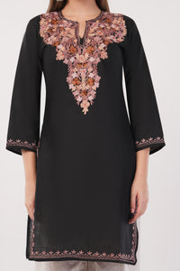 Kashmiri Aari embroidery Cotton Long Kurti Size-40(Black)