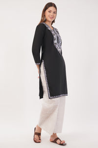 Kashmiri Aari embroidery Cotton Long Kurti Size-40(Black)