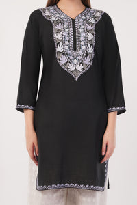Kashmiri Aari embroidery Cotton Long Kurti Size-40(Black)