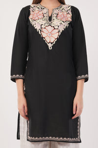 Kashmiri Aari embroidery Cotton Long Kurti Size-40(Black)