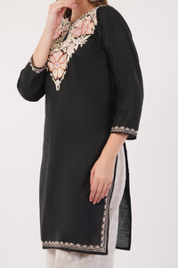 Kashmiri Aari embroidery Cotton Long Kurti Size-40(Black)