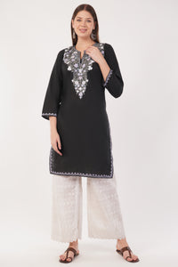 Kashmiri Aari embroidery Cotton Long Kurti Size-40(Black)