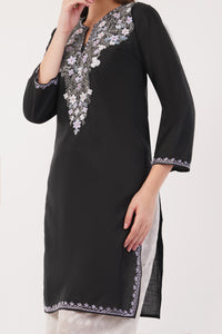 Kashmiri Aari embroidery Cotton Long Kurti Size-40(Black)