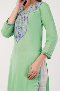 Kashmiri Aari embroidery Cotton Long Kurti Size-40(Green)