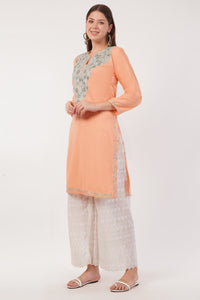 Kashmiri Aari embroidery Cotton Long Kurti Size-40(Peach)