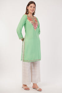 Kashmiri Aari embroidery Cotton Long Kurti Size-40(Green)