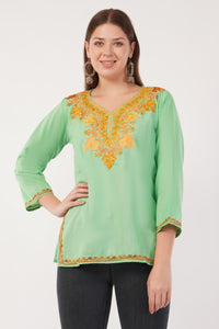 Kashmiri Aari embroidery Cotton Short Kurti Size-40(Green)