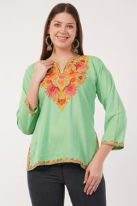 Kashmiri Aari embroidery Cotton Short Kurti Size-40(Green)