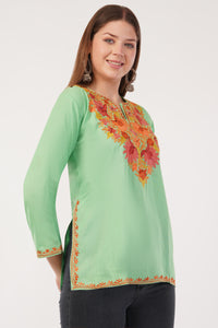 Kashmiri Aari embroidery Cotton Short Kurti Size-40(Green)