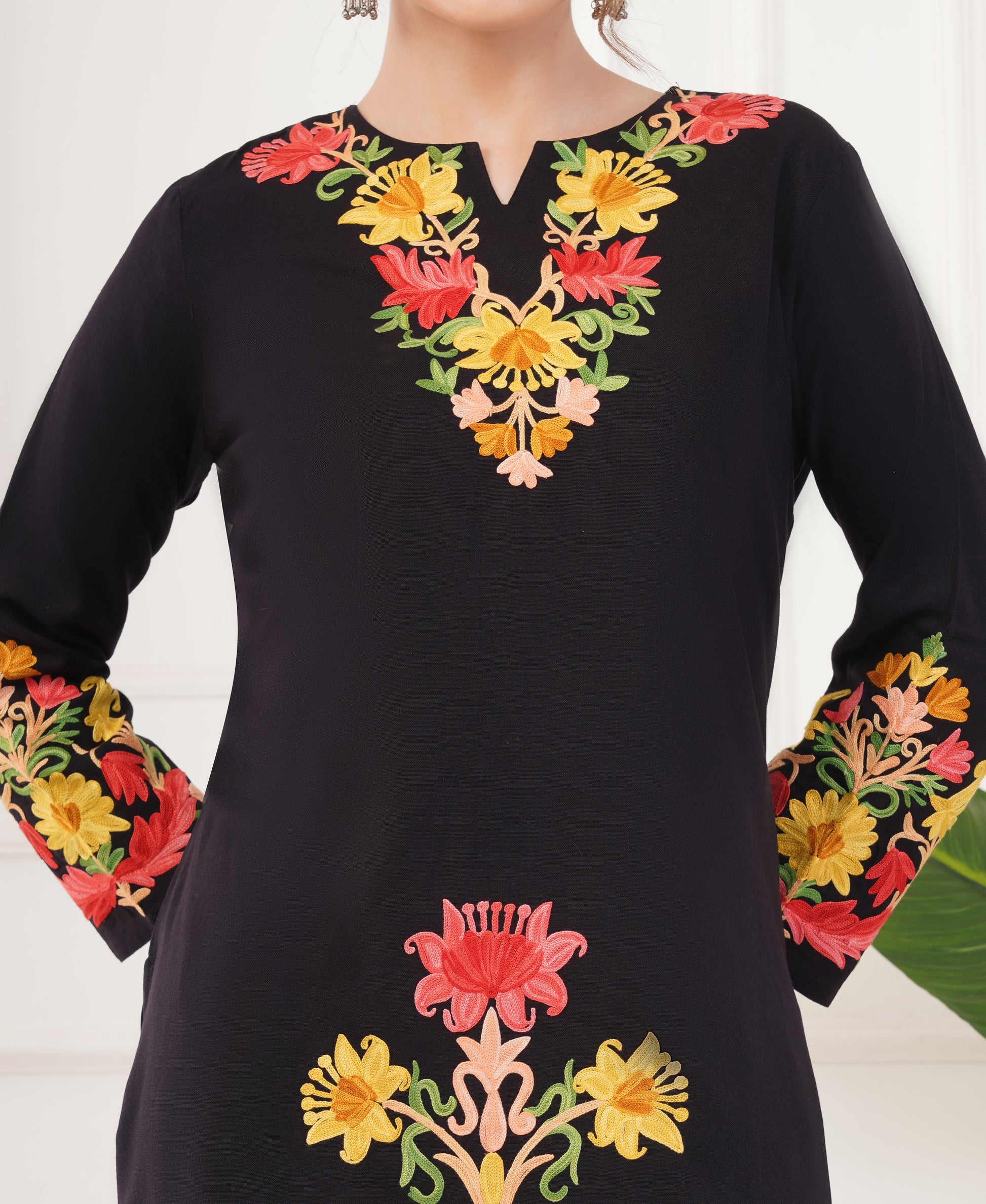 Kashmiri Aari Work Winter Wear Set (Black)