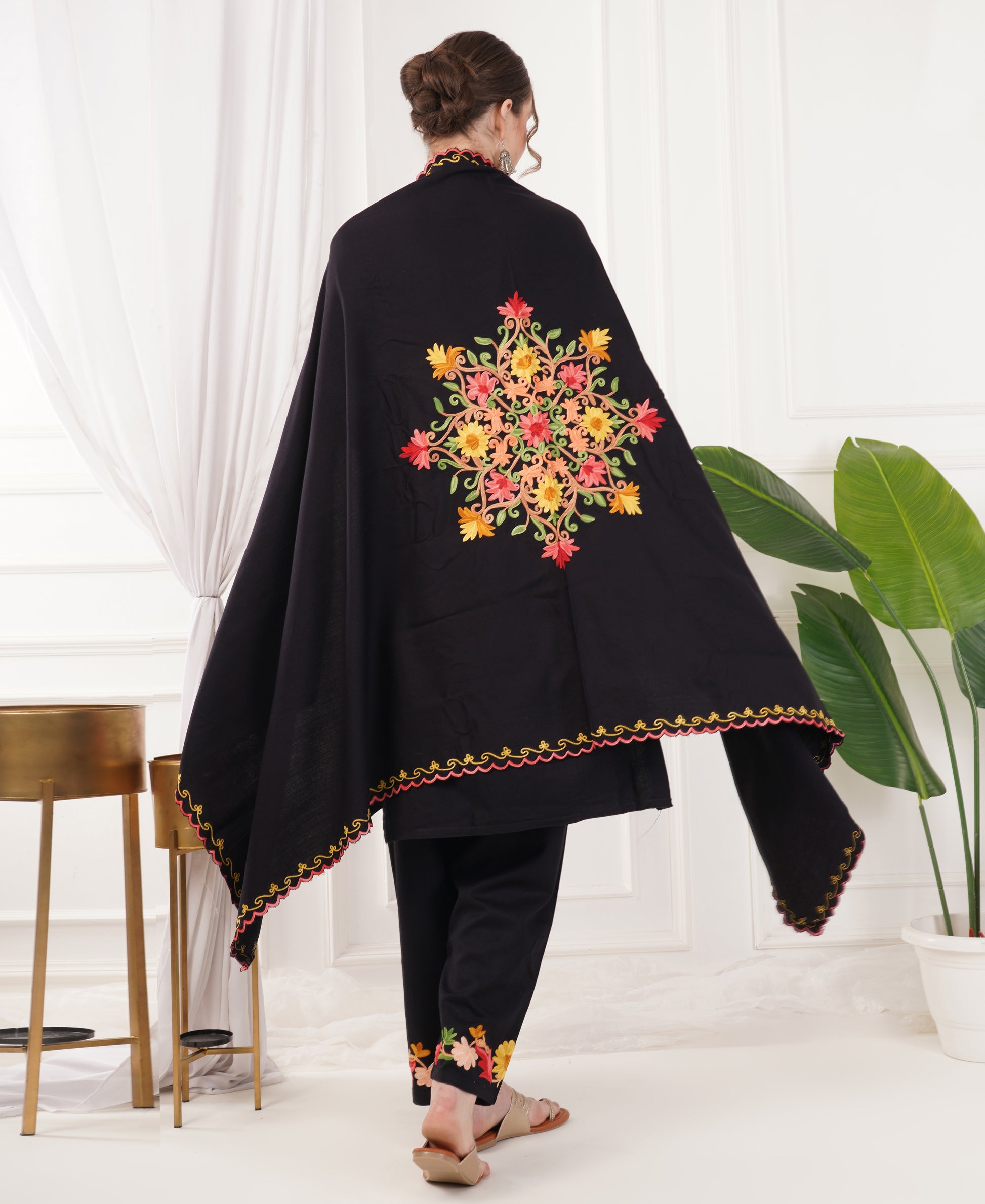 Kashmiri Aari Work Winter Wear Set (Black)