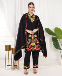 Kashmiri Aari Work Winter Wear Set (Black)