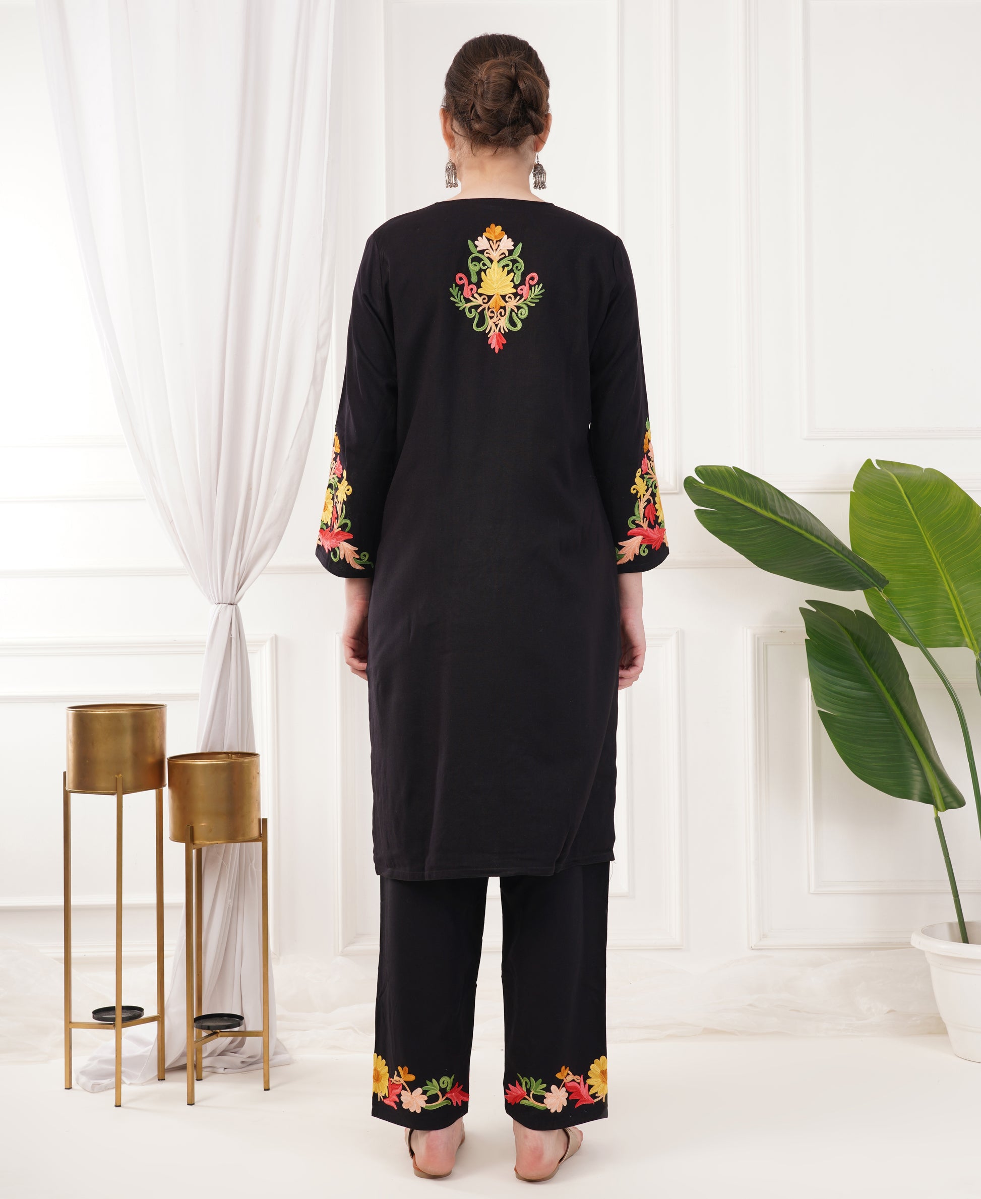 Kashmiri Aari Work Winter Wear Set (Black)