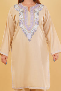 Kashmiri Aari embroidery Cotton Co-ord set Size-44 (Beige)