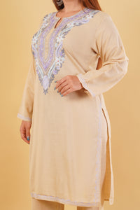 Kashmiri Aari embroidery Cotton Co-ord set Size-44 (Beige)