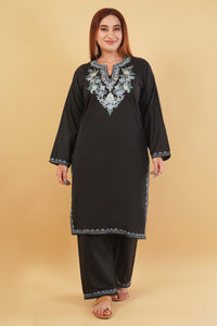 Kashmiri Aari embroidery Cotton Co-ord set Size-44 (Black)
