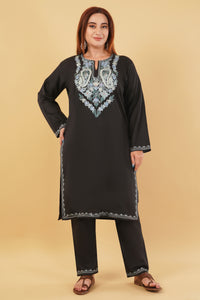 Kashmiri Aari embroidery Cotton Co-ord set Size-44 (Black)