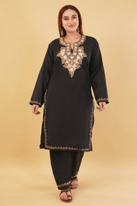 Kashmiri Aari embroidery Cotton Co-ord set Size-44 (Black)