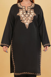 Kashmiri Aari embroidery Cotton Co-ord set Size-44 (Black)