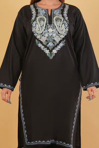 Kashmiri Aari embroidery Cotton Co-ord set Size-44 (Black)