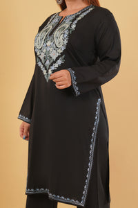 Kashmiri Aari embroidery Cotton Co-ord set Size-44 (Black)