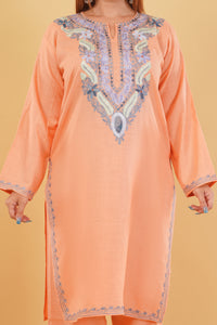 Kashmiri Aari embroidery Cotton Co-ord set Size-44 (Peach)