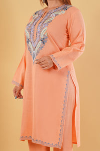 Kashmiri Aari embroidery Cotton Co-ord set Size-44 (Peach)