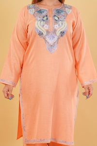 Kashmiri Aari embroidery Cotton Co-ord set Size-44 (Peach)