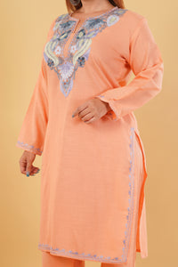 Kashmiri Aari embroidery Cotton Co-ord set Size-44 (Peach)