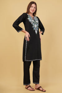 Kashmiri Aari embroidery Cotton Co-ord set Size-40(Black)