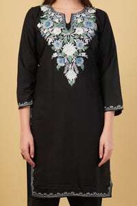 Kashmiri Aari embroidery Cotton Co-ord set Size-40(Black)