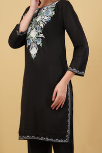 Kashmiri Aari embroidery Cotton Co-ord set Size-40(Black)