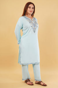 Kashmiri Aari embroidery Cotton Co-ord set Size-44 (Sky Blue)