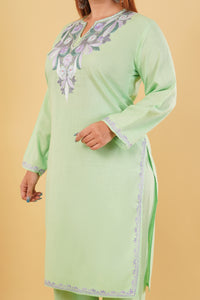 Kashmiri Aari embroidery Cotton Co-ord set Size-44 (Green)