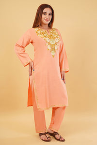 Kashmiri Aari embroidery Cotton Co-ord set Size-42(Peach)