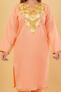 Kashmiri Aari embroidery Cotton Co-ord set Size-42(Peach)
