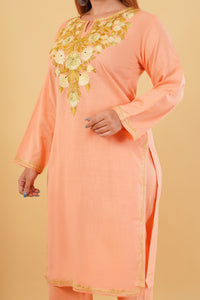 Kashmiri Aari embroidery Cotton Co-ord set Size-42(Peach)