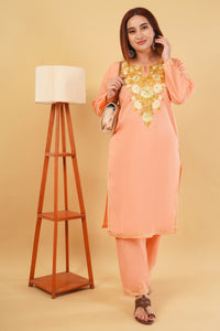 Kashmiri Aari embroidery Cotton Co-ord set Size-42(Peach)