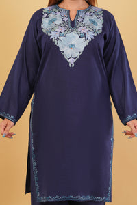 Kashmiri Aari embroidery Cotton Co-ord set Size-44 (Navy Blue)