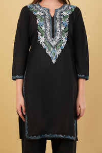 Kashmiri Aari embroidery Cotton Co-ord set Size-40 (Black)