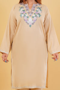 Kashmiri Aari embroidery Cotton Co-ord set Size-44 (Beige)