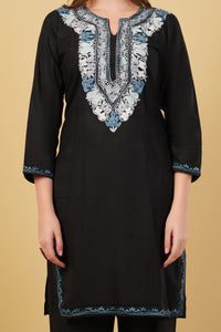 Kashmiri Aari embroidery Cotton Co-ord set Size-40 (Black)