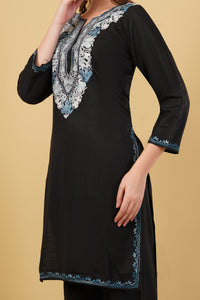 Kashmiri Aari embroidery Cotton Co-ord set Size-40 (Black)