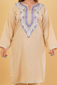Kashmiri Aari embroidery Cotton Co-ord set Size-44 (Beige)