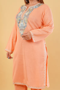 Kashmiri Aari embroidery Cotton Co-ord set Size-44 (Peach)