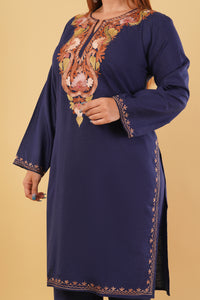 Kashmiri Aari embroidery Cotton Co-ord set Size-44 (Navy Blue)