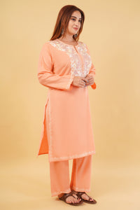 Kashmiri Aari embroidery Cotton Co-ord set Size-44 (Peach)