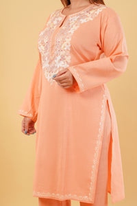 Kashmiri Aari embroidery Cotton Co-ord set Size-44 (Peach)